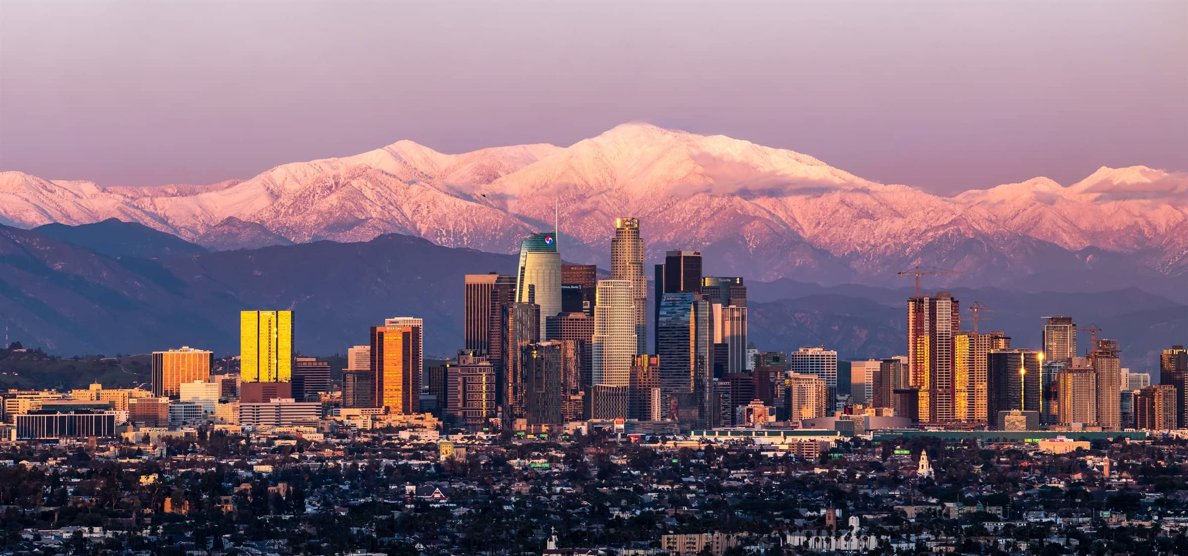 Los Angeles skyline with mountain backdrop